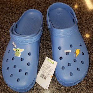 NWT Adult Classic Crocs 14 Baby Yoda Jibbetz bonus Baby Blue - Retired Color